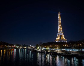 View of the glittering Eiffel Tower